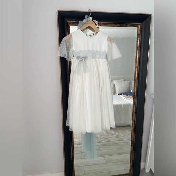 CYBERELLA BABY Ceremony Girls' Dress - Polka Dot Tulle (Aquamarine & Ivory) - Picture 5 of 11